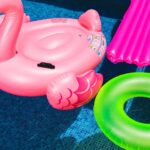 Pool toys and one looks like a pink flamingo